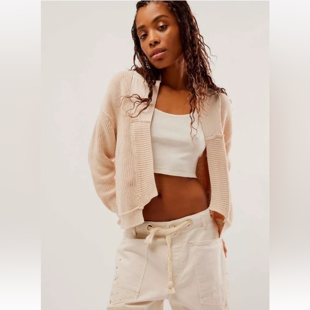 Free People We The Free Worn Thru Surplus Cardi Sweater Champagne Dream